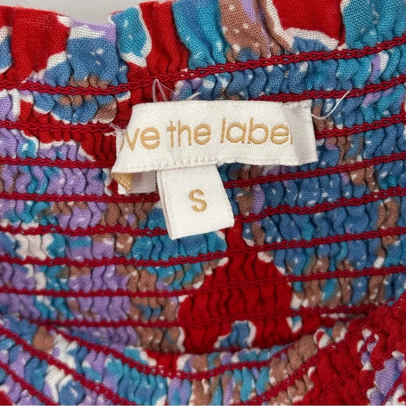 Love the Label Bouquet Smocked Tiered Ruffle Skirt Maxi Dress Blue Red Floral - Picture 5 of 7